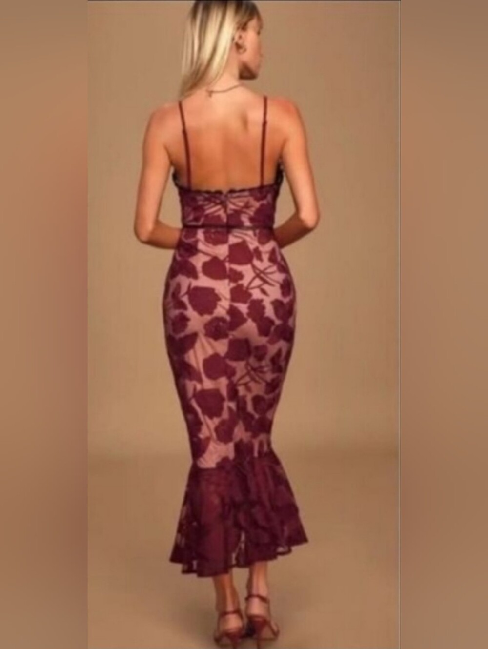 Lulus Spaghetti Strap Burgundy Lace Dress - Picture 4 of 4